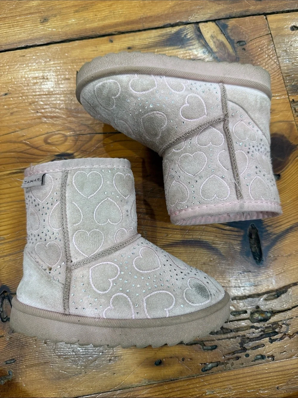 Tahari Pink Suede-Look Heart Embellished Girls' Winter Boots Toddler Size 9